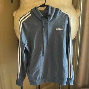Adidas Blue and White Hooded Sweatshirt with Stripes